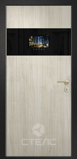 Дверь входная  Коста Черный Кашемир ПЛ- 476-411 с панелью из МДФ-ПВХ + ламинат 2-К утеплённая + Монитор ACV AVM-707 фото