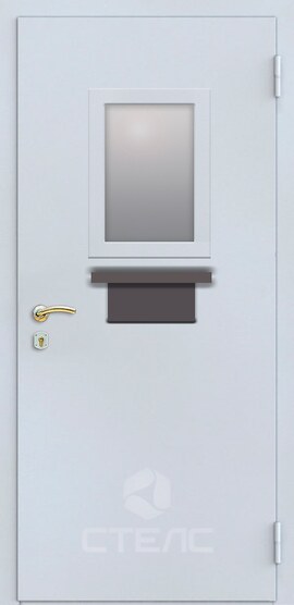Входная дверь 860-138 с полимерным напылением с обеих сторон 2-К утеплённая + Кассовое окно + Передаточный лоток фото