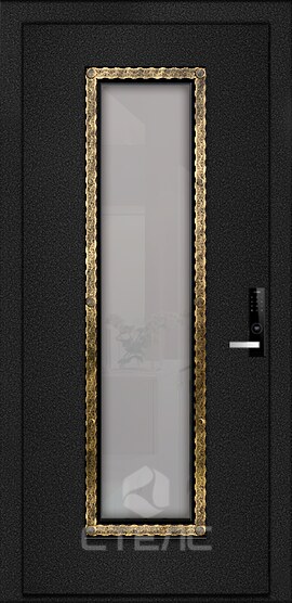 Металлическая  входная дверь 196-714 порошковая 2-К утеплённая + Стеклопакет большой + Ковка фото