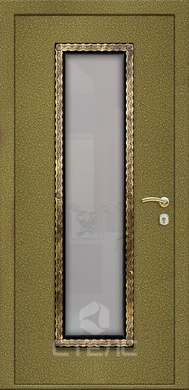Входная дверь 892-235 порошок двухконтурная со  стеклопакетом и ковкой в дом фото