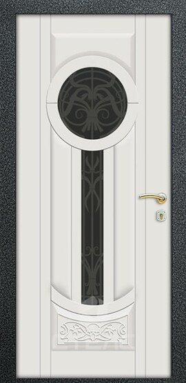 Железная входная дверь Gargoyle белая в квартиру с накладкой МДФ  с терморазрывом + Ковка + Резьба + Стеклопакет фото