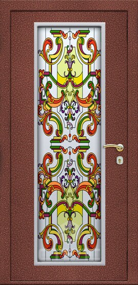 Дверь входная 712-782 порошковая с большим витражом 2-К утеплённая + Витраж большой фото