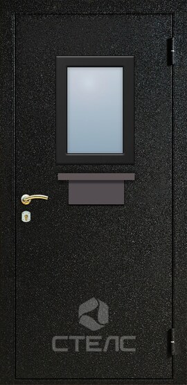 Входная дверь 084-450 с полимерным напылением с обеих сторон 2-К утеплённая + Кассовое окно + Передаточный лоток фото
