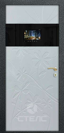 Стальная входная  дверь Флора White Double ПХ- 591-042 с отделкой из МДФ-ПВХ 2-К утеплённая + Монитор ACV AVM-707 фото