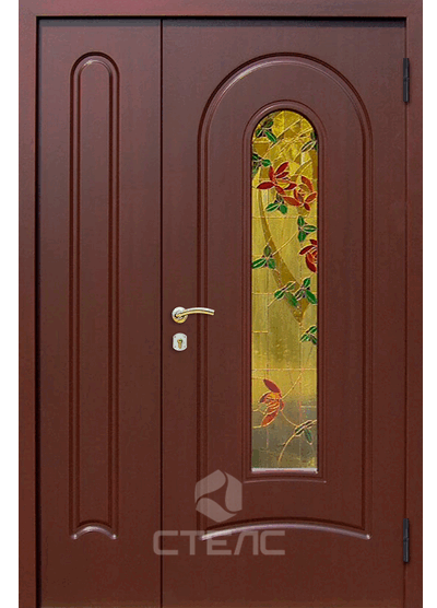 Железная входная дверь ППВ- 834-853 с МДФ-ПВХ панелью 2-К утеплённая + Витраж большой фото
