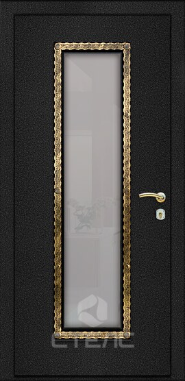 Входная дверь 387-228 порошковая + Стеклопакет + с  ковкой фото