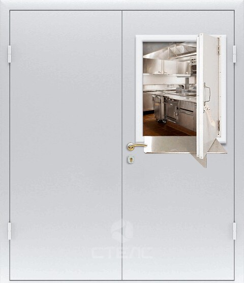 Металлическая входная дверь 363-720 порошковая равнопольная 3-К с шумоизоляцией + Раздаточное окно фото