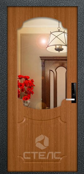 Железная входная  дверь Афелия Grey 570-024 порошковая + ПВХ 2-К утеплённая + Зеркало ажюрное + Лазерная резка фото