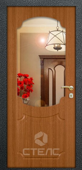 Железная входная дверь Верда White ПЗ- 405-805 с покрытием МДФ-ПВХ с 2-х сторон (с зеркалом) 3-К с шумоизоляцией + Зеркало ажюрное фото