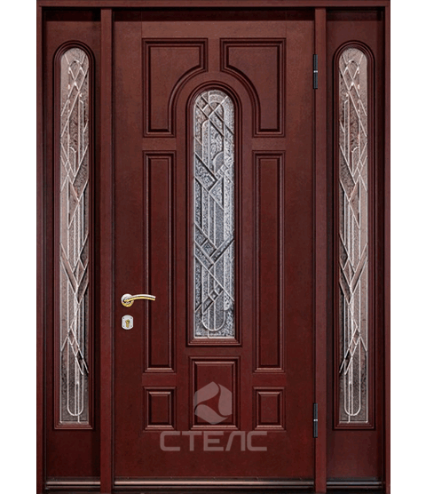 Входная металлическая дверь ММПСГ- 820-152   с боковыми вставками 2-К утеплённая + Витраж маленький + Витраж большой фото