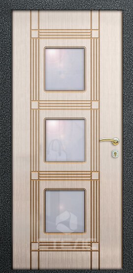 Металлическая входная дверь Берислав Brown/White Double 327-174 с панелью МДФ 2-К утеплённая + Ковка + Стеклопакет маленький фото