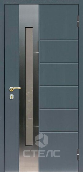 Железная входная дверь Greta Grey Double МДС- 106-893 покрытая МДФ 2-К с терморазрывом + Нержавеющая полоса + Стекло (среднее) фото