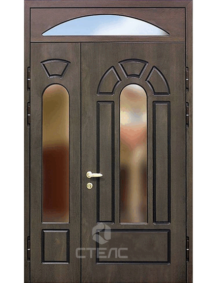 Железная входная дверь ММПФС- 041-714 с МДФ панелью 2-К утеплённая + Стеклопакет большой (2 шт.) + Верхняя фрамуга (остекленная) фото