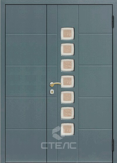 Железная входная дверь в коттедж  с МДФ-ПВХ покрытием купить с установкой в Москве + Стекло (маленькое) фото