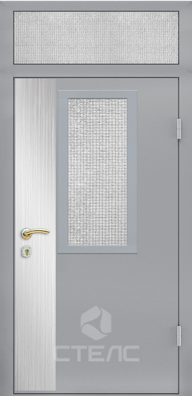 Металлическая входная дверь 427-958 Порошковая с фрамугой 2-К утеплённая + Армированное стекло (Среднее) + Декоративный отбойник (вертикальный) + Верхняя фрамуга (остекленная) фото