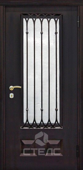 Дверь входная 585-679 с порошковым напылением 2-К утеплённая + Ковка + Стеклопакет (средний) + Металлобагет фото