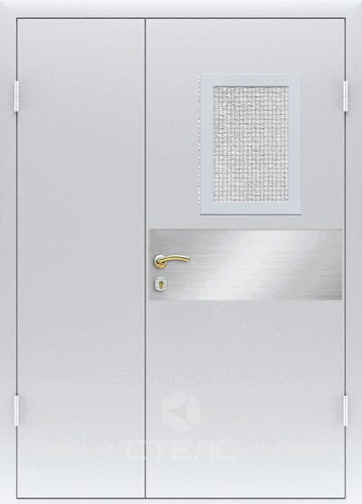 Дверь входная784-086 полимерная с боковой вставкой 2-К утеплённая + Армированное стекло (Маленькое) + Декоративный отбойник (посередине) фото