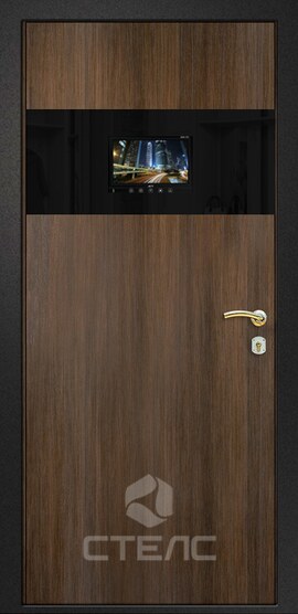 Железная входная  дверь Спартак Brown ПЛ- 648-003 с панелью МДФ-ПВХ + ламинат 2-К утеплённая + Монитор ACV AVM-707 фото