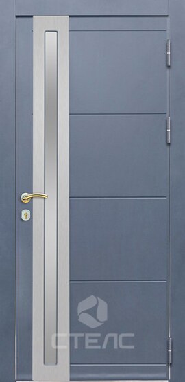 Стальная входная дверь Inox Grey Double МДС- 829-071 МДФ 2-К с терморазрывом + Нержавеющая полоса + Стеклопакет (средний) фото