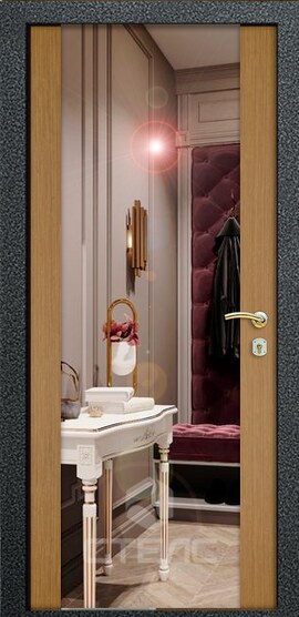 Стальная входная дверь Таллин Classic ПЗ- 499-745 отделанная МДФ-ПВХ 3-К с шумоизоляцией + Нержавеющая полоса + Молдинг + Зеркало (большое) фото