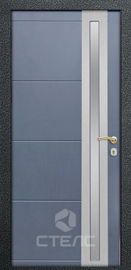 Стальная входная дверь Inox Grey Double МДС- 829-071 МДФ 2-К с терморазрывом + Нержавеющая полоса + Стеклопакет (средний) фото
