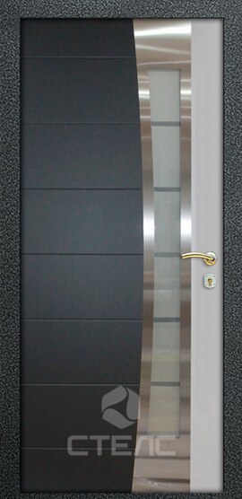 Железная входная дверь Porto Wight and Brown/Grey Double МДМ- 122-761 с покрытием МДФ 2-К с терморазрывом + Нержавеющая полоса + Стеклопакет (средний) фото
