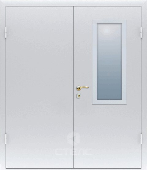 Железная дверь 553-217 порошковая равнопольная  двустворчатая + Стеклопакет (средний) фото